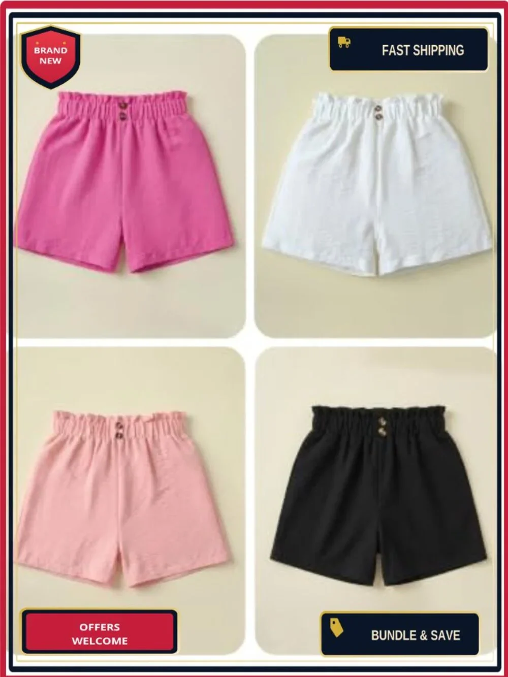 Girls Shorts 4 Pack High Waisted Ruffle Summer Shorts Lightweight Polyester